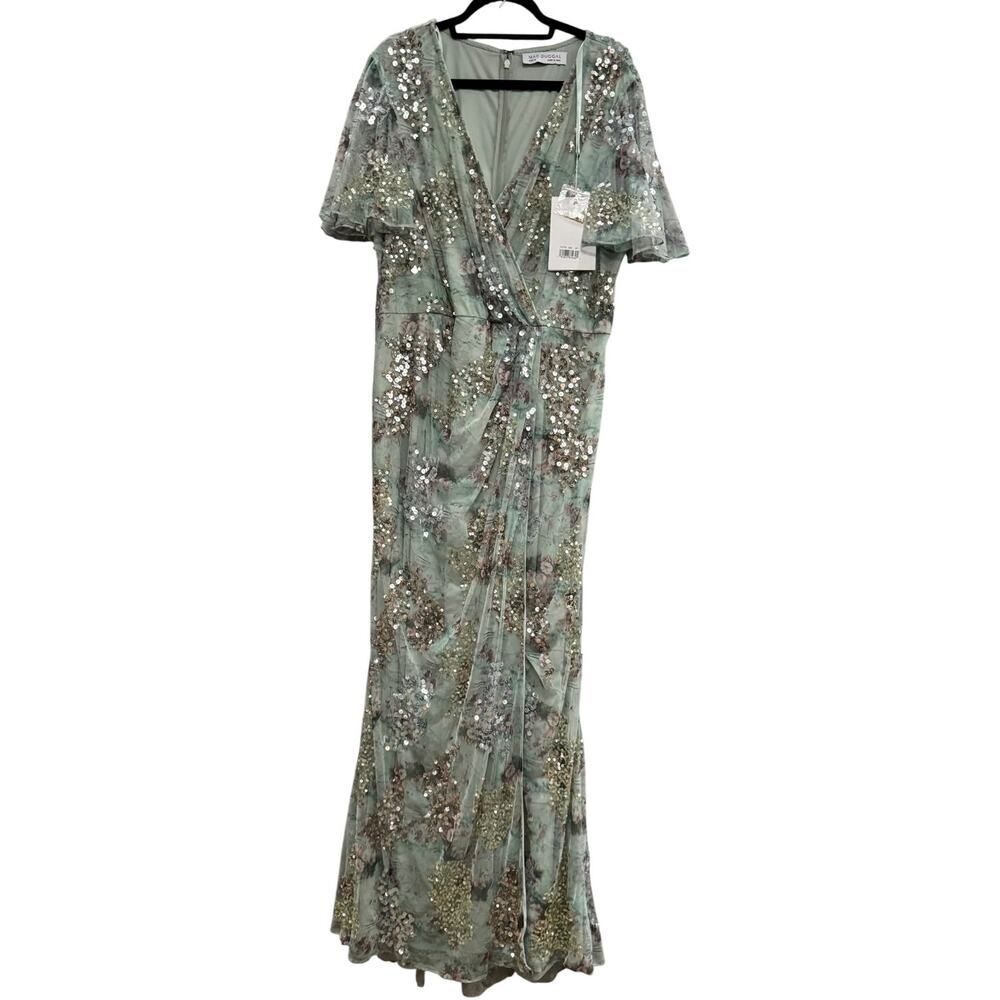 Mac Duggal Green Embellished Butterfly Sleeve Faux Wrap Gown - Size 20 - NWT - Picture 5 of 7